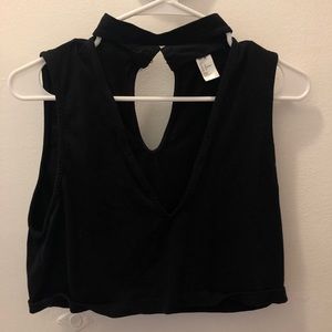 black crop top with front cutout